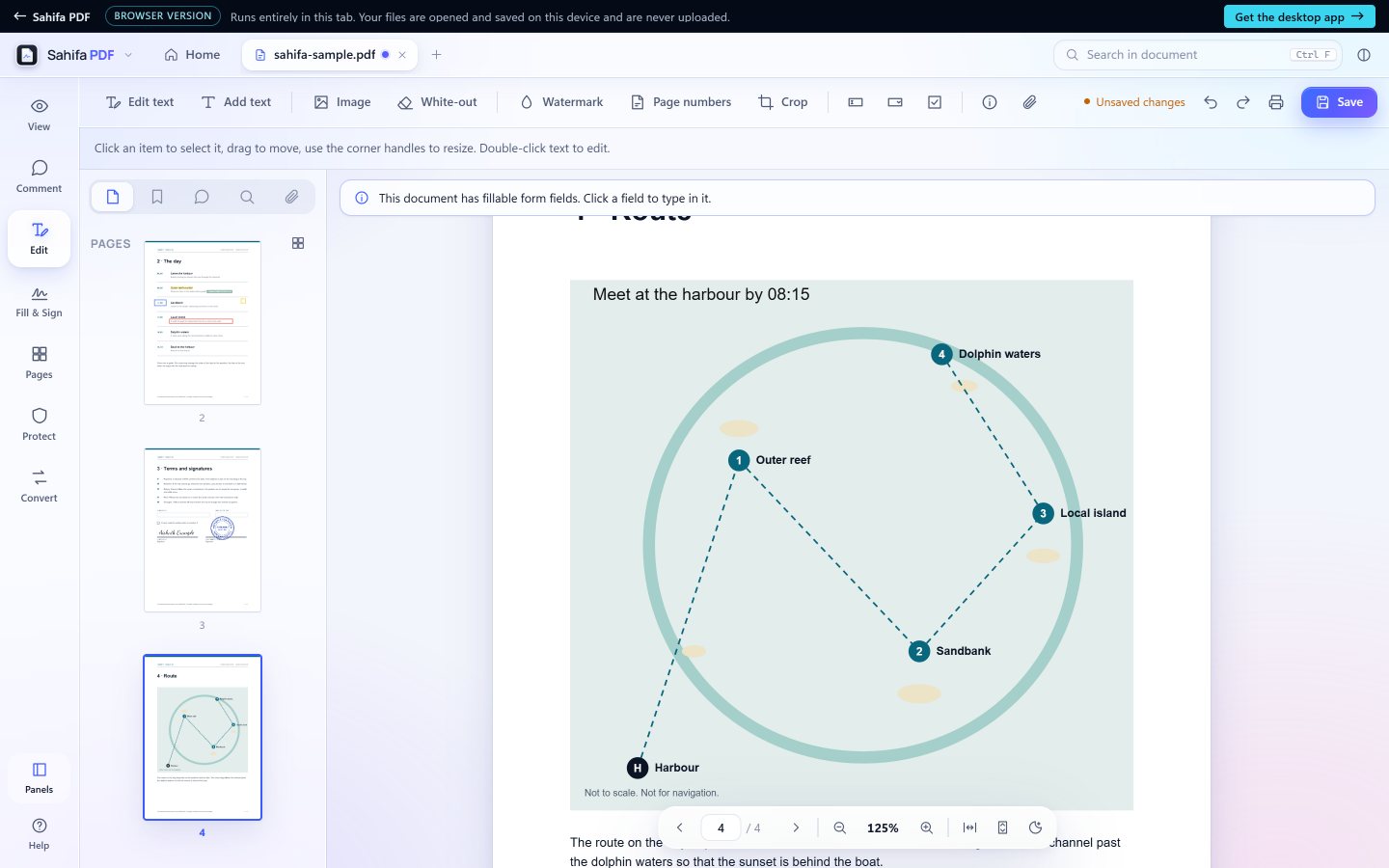 The Edit tools, with a line of text added to the route map